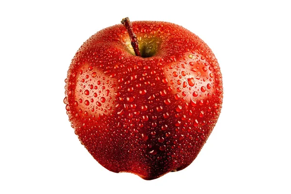 Une Grosse Pomme Rouge Humide Isolée Sur Fond Blanc — Photo
