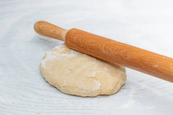 Dough Rolling Pin White Kitchen Table Concept Home Cooking Cooking — Stock Photo, Image