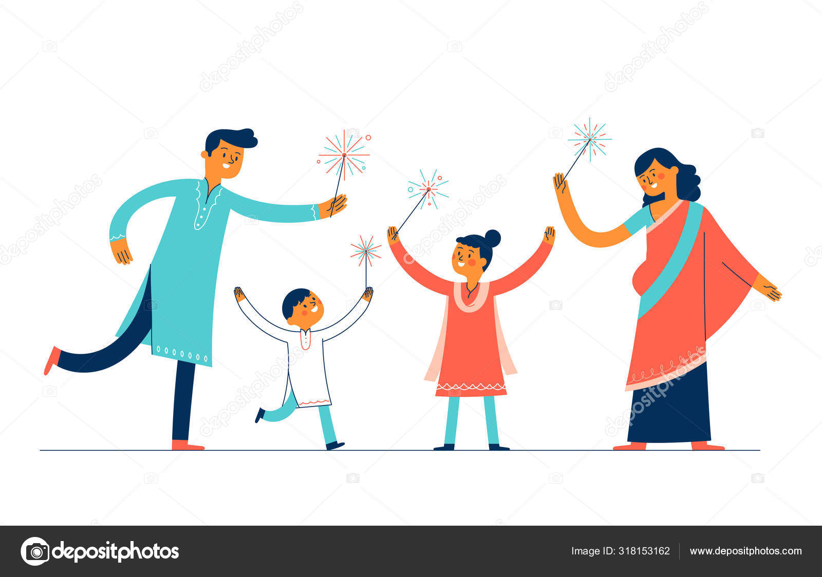 Family Father Mother Two Children Wearing Traditional Indian Clothes  Celebrating Stock Vector Image by ©pizzastereo #318153162
