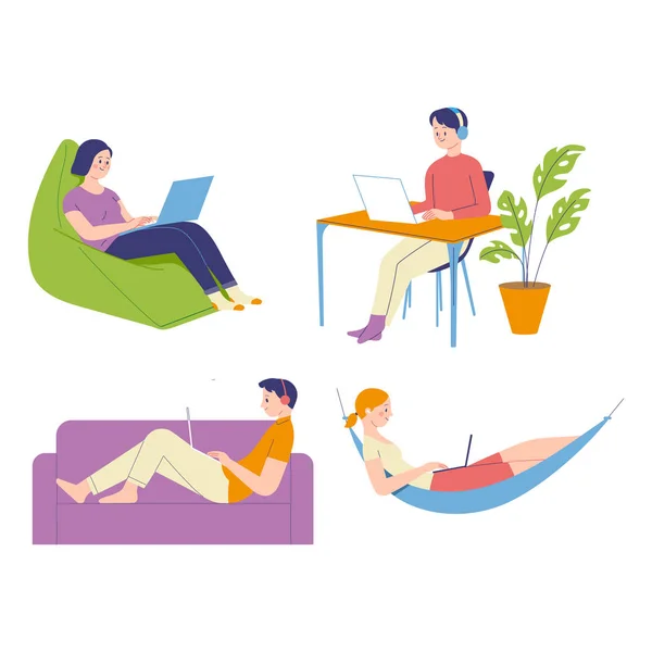 People Who Work Freelancers Who Work Casually Productively — 스톡 벡터