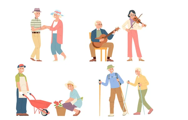 Collection Vector Illustrations Seniors Who Still Active Old Age Fill — Stock Vector