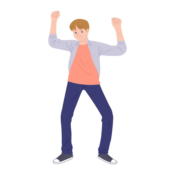 Joven Pose Feliz Bailando Los Hombres Vestidos Baile Casual Sienten — Vector de stock