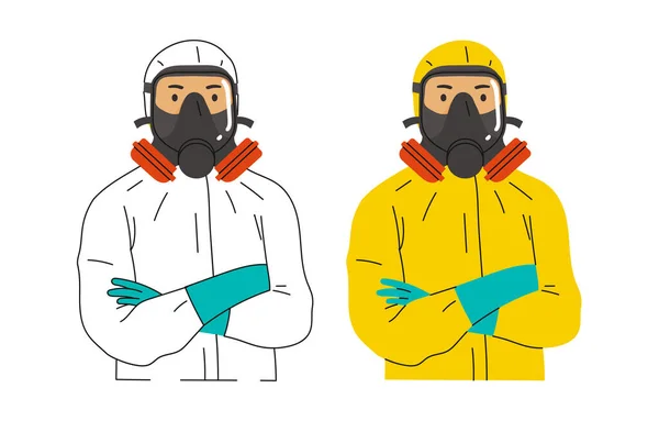 Vector Character Illustration People Wearing Hazmat Suits Hazardous Material Suits — Stock Vector