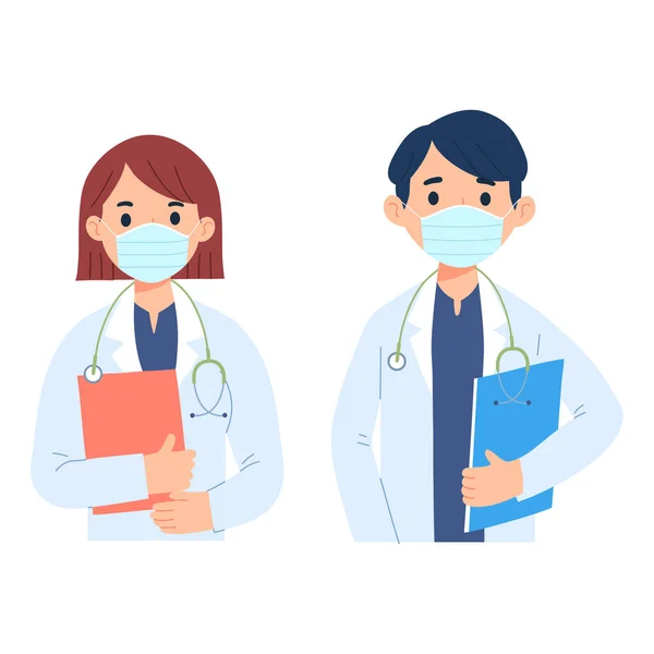 Character Young Women Men Doctors Character Vector Illustration Profession Doctors — Stock Vector