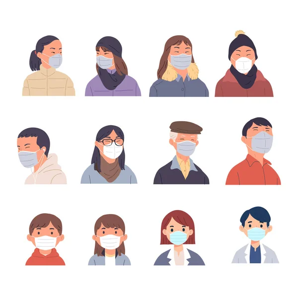 Een Verzameling Portretcollecties Van Mensen Met Maskers Een Set Illustraties — Stockvector