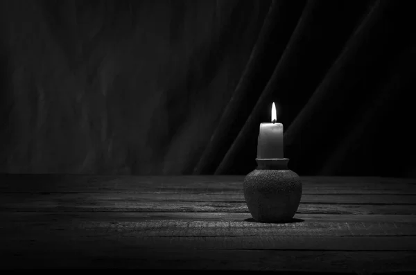 Candle on wooden table. — Stock Photo, Image