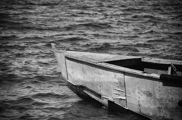 Old boats on the bank of a big river. — Stock Photo, Image