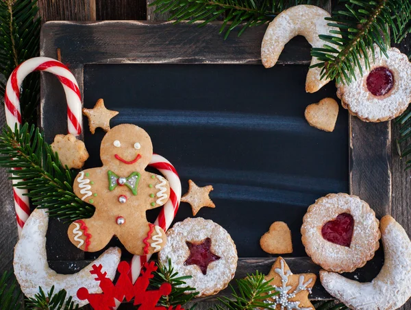 Christmas cookies bakgrund, ovanifrån — Stockfoto