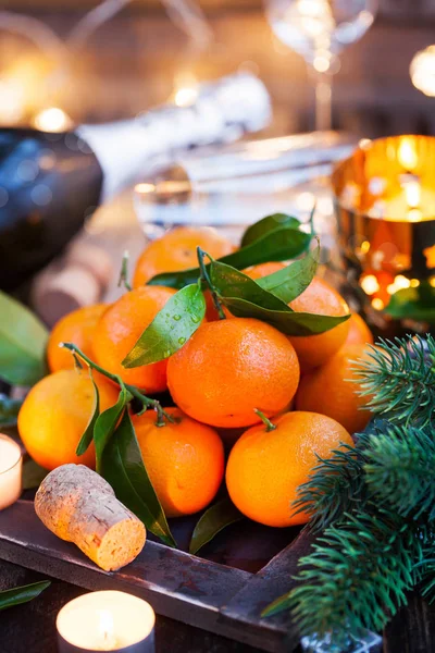 Fresh tangerines on holiday background — Stock Photo, Image