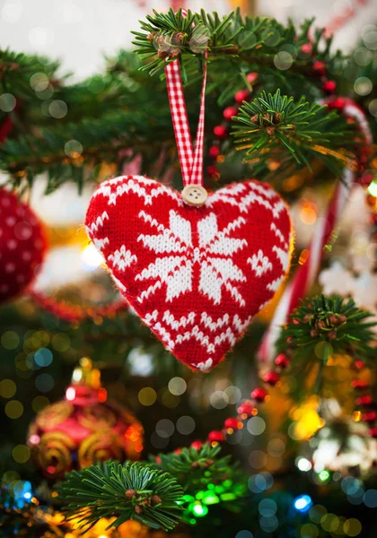 Christmas decorative knitted heart Stock Photo