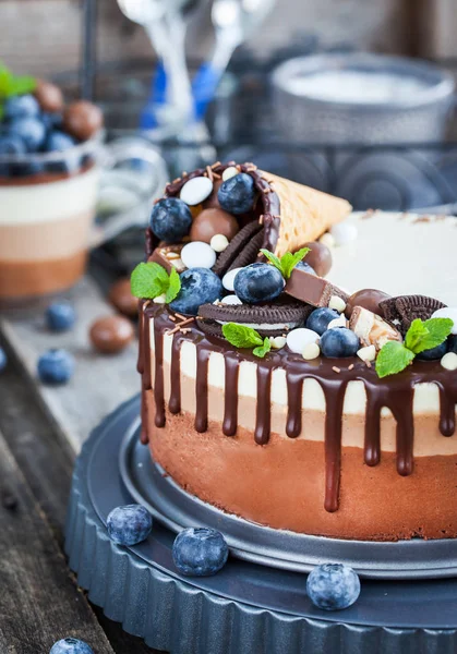 3 초콜릿 무스 케이크 — 스톡 사진