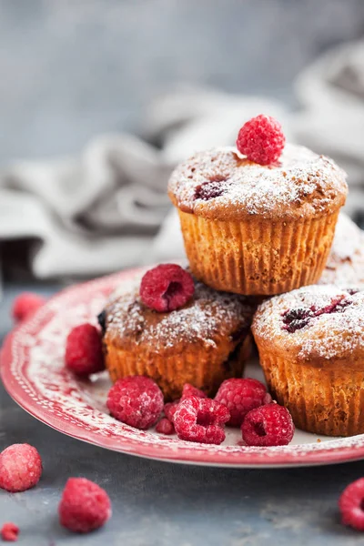 Homemade delicious raspberry muffins — Stock Photo, Image