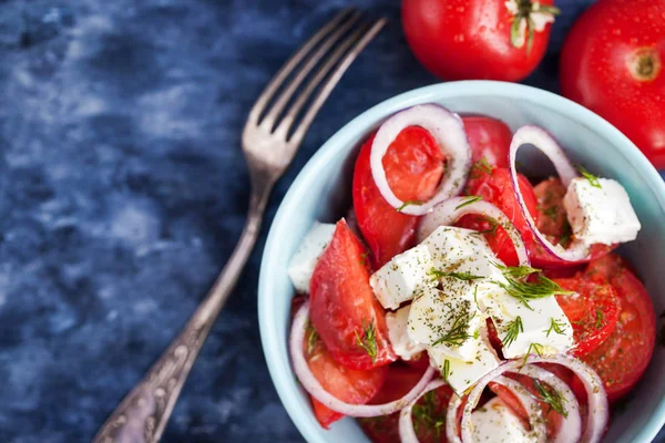 Fresh  tomato, onion and feta salad — Stock Photo, Image