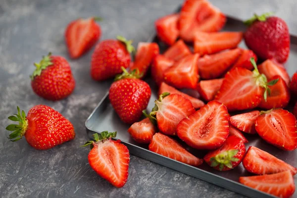 Fresh strawberry on gray background — Stock Photo, Image