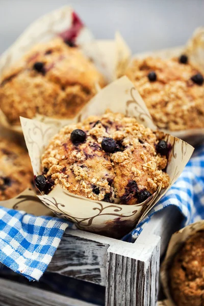 Fresh homemade delicious blueberry muffins — Stock Photo, Image