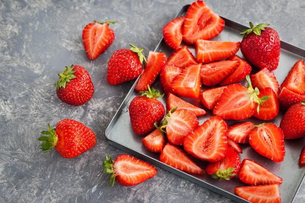 Fresh strawberry on gray background — Stock Photo, Image