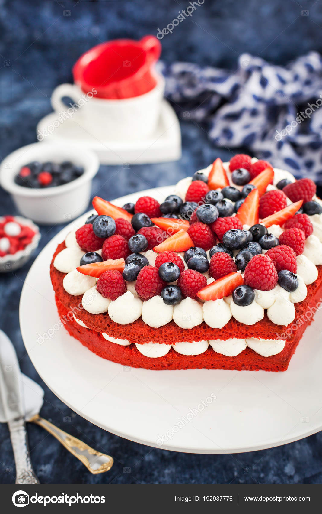 Delicious Homemade Heart Shaped Red Velvet Cake Decorated With C