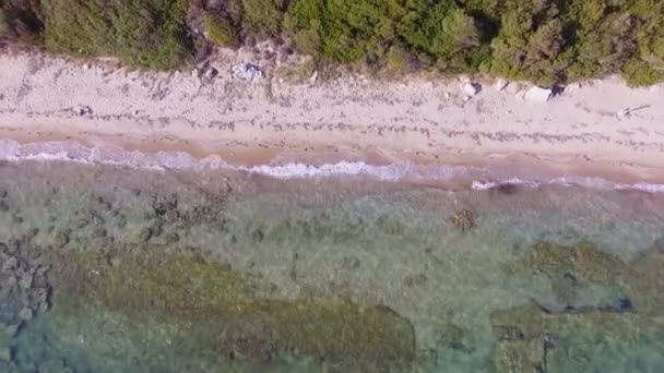 Αεροφωτογραφία Πλάνα Από Κύματα Που Πλημμυρίζουν Την Ακτή Λευκή Άμμο — Αρχείο Βίντεο