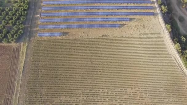 Imagens Aéreas Drones Central Eléctrica Com Painéis Solares Campo Vista — Vídeo de Stock