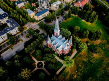 Evanjelik Luteryan Kilisesi. Joensuu, Finlandiya 'nın panoramik görünümü