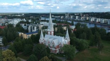 Evanjelik Luteryan Kilisesi. Joensuu, Finlandiya 'nın panoramik görünümü
