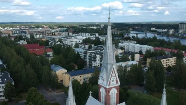 福音路德教会 芬兰约韦图全景 — 图库视频影像