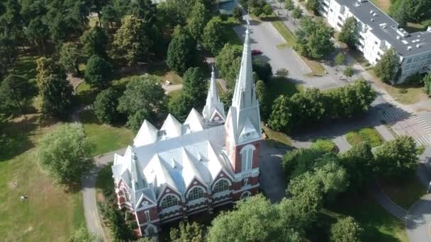 Evanjelik Luteryan Kilisesi Joensuu Finlandiya Nın Panoramik Görünümü — Stok video