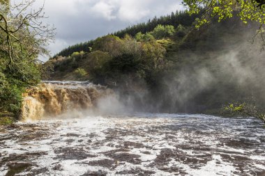 İngiltere 'nin Northumberland ve Cumbria eyaletlerinin sınırındaki Irthing Vadisi' ndeki Crammel Linn şelalesinde akan hızlı akarsu..