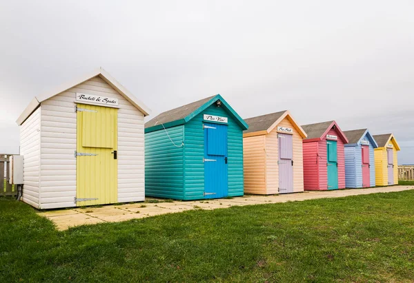 Beach Huts Painted Variety Colors Coastal Resort Amble Northumberland — Stock Photo, Image