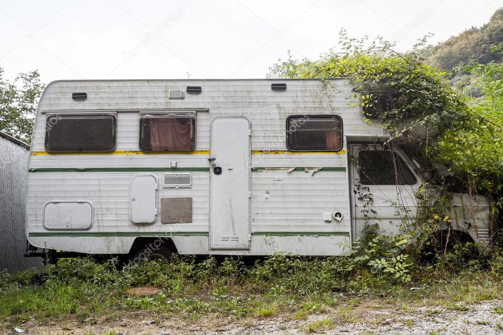 old broken abandoned camper found in Italy