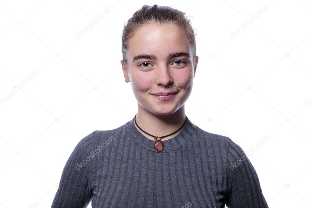 beautiful smiling teenage girl, isolated on white