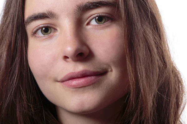 Close up portrait, smiling teenage girl, isolated on white — Stock Photo, Image