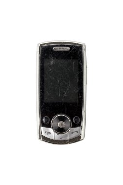 çok eski çizilmiş cep telefonu, beyaz izole