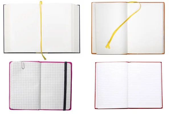 Conjunto de livros em branco aberto, isolado em branco — Fotografia de Stock