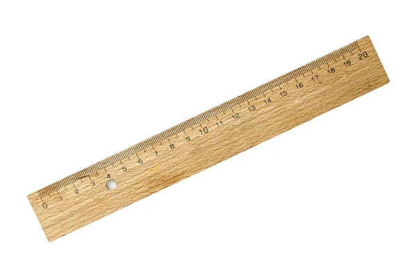 Old wooden ruler, isolated on white — Stock Photo, Image