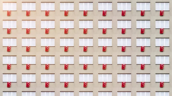 Facade pattern with Turkish flags and windows — Stock Photo, Image