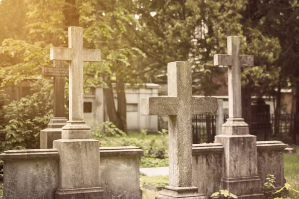 Gruppo di croci di pietra in un cimitero — Foto Stock