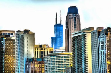 Akrilik stil gerçekçilik bir kentsel peyzaj çizimi