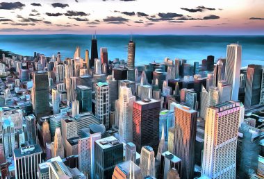 Akrilik stil gerçekçilik bir kentsel peyzaj çizimi