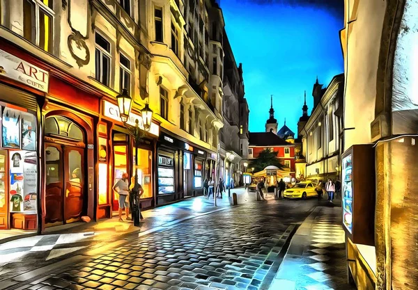 Yatay stil akrilik gerçekçilik şehir sokakların çizimi