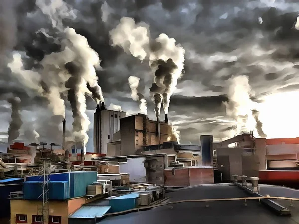 Ilustração paisagem industrial-estilo realismo acrílico — Fotografia de Stock