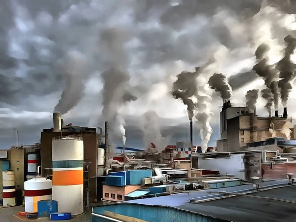 Ilustración industrial paisaje-estilo acrílico realismo — Foto de Stock