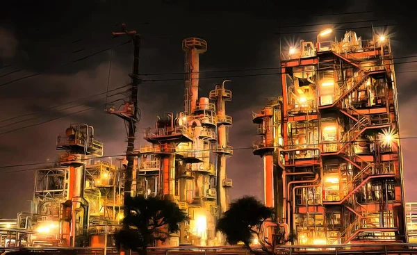 Ilustración industrial paisaje-estilo acrílico realismo — Foto de Stock