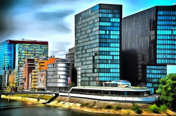 Akrilik stil gerçekçilik bir kentsel peyzaj çizimi