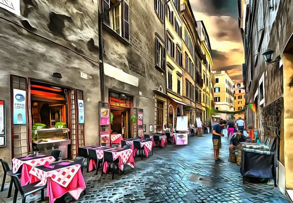 Yatay stil akrilik gerçekçilik şehir sokakların çizimi