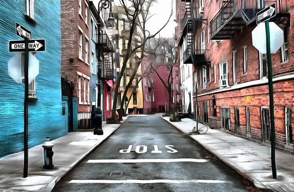 Illustration du paysage des rues de la ville dans le style réalisme acrylique — Photo