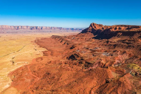 Aerial view of Arizona nature. Orange, red landscape hill, blue sky. Arizona state. USA