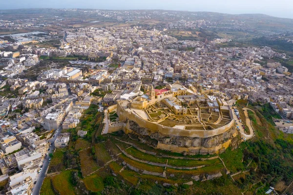 Widok Lotu Ptaka Cytadeli Miasta Victoria Rabat Stolicy Wyspy Gozo — Zdjęcie stockowe