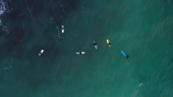 Vista Aérea Los Surfistas Sobre Tabla Surf Mar Playa Ghajn — Vídeos de Stock