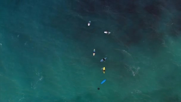 Sörf Tahtasındaki Sörfçülerin Havadan Görünüşü Ghajn Tuffieha Plajı Avrupa Malta — Stok video